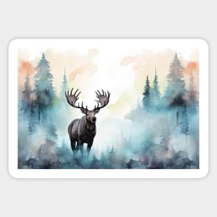 Misty boreal watercolor moose Sticker